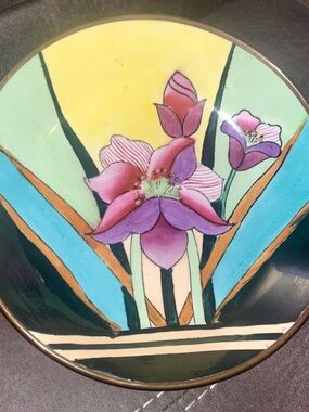 Decorative Floral Ceramic Wall Plate - Purple Pink Flower